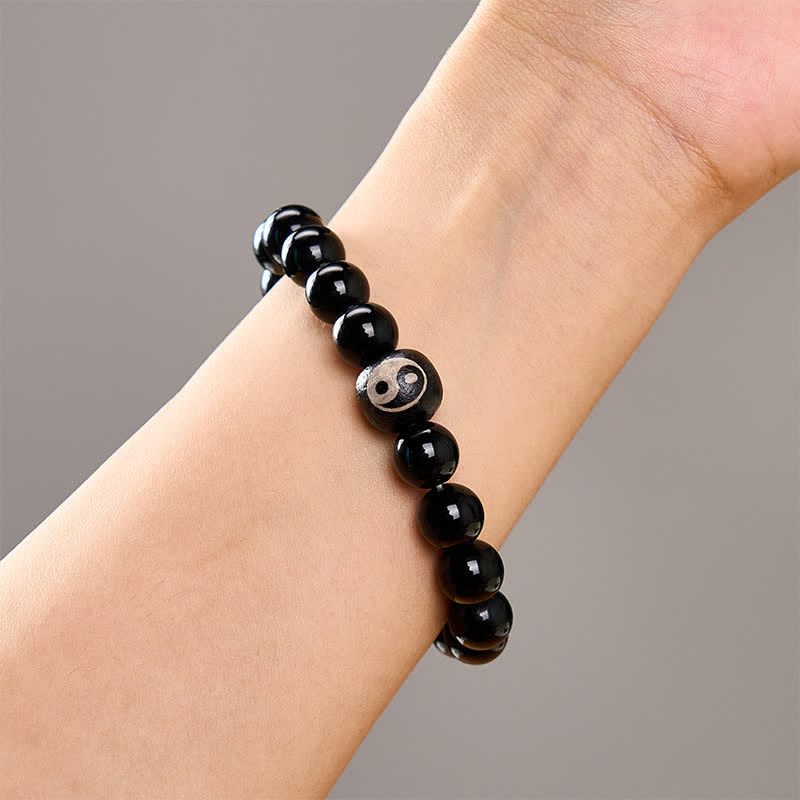 Buddha Stones Bracelet de protection en obsidienne noire tibétaine et onyx noir, perles Yin Yang - image 10