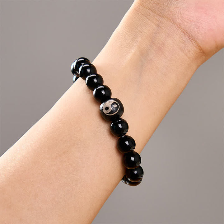 Buddha Stones Bracelet de protection en obsidienne noire tibétaine et onyx noir, perles Yin Yang - image 10