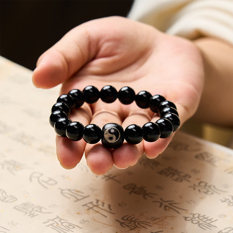 Buddha Stones Bracelet de protection en obsidienne noire tibétaine et onyx noir, perles Yin Yang - image 9