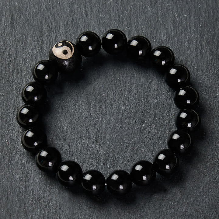 Buddha Stones Bracelet de protection en obsidienne noire tibétaine et onyx noir, perles Yin Yang - image 3