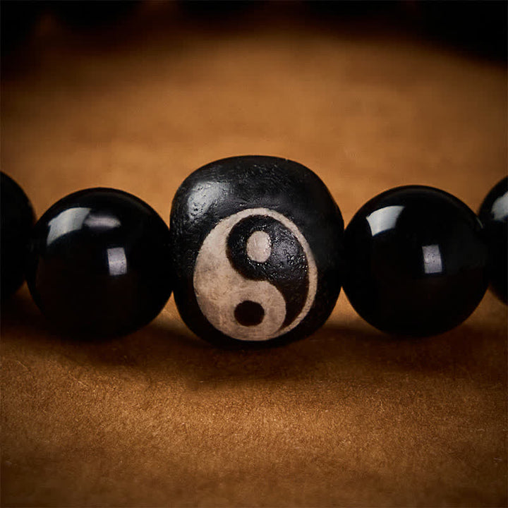 Buddha Stones Bracelet de protection en obsidienne noire tibétaine et onyx noir, perles Yin Yang - image 11