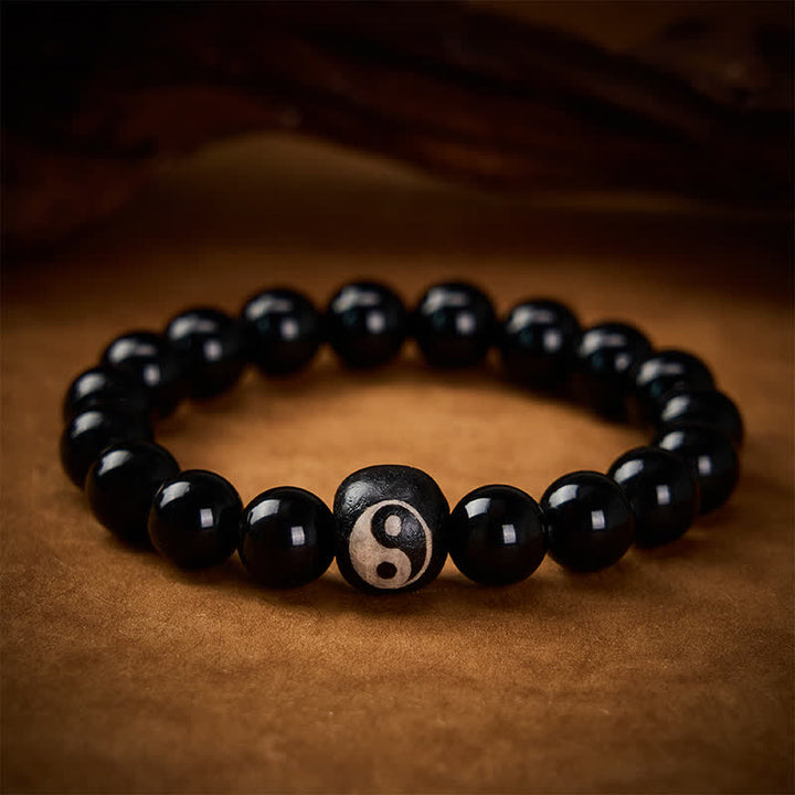 Buddha Stones Bracelet de protection en obsidienne noire tibétaine et onyx noir, perles Yin Yang - image 2