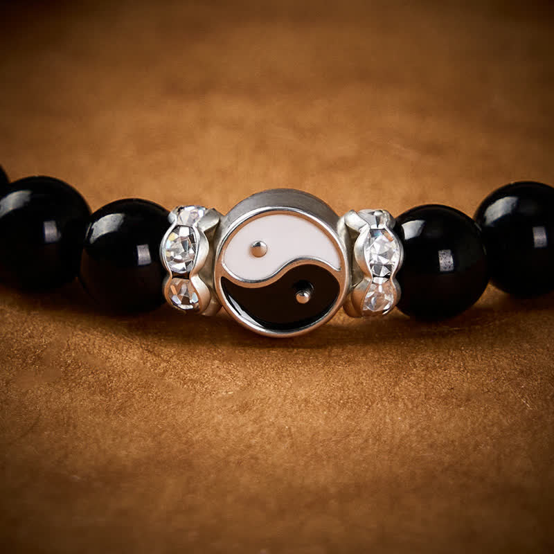 Buddha Stones Bracelet à breloques rondes en obsidienne noire Yin Yang Balance - image 11