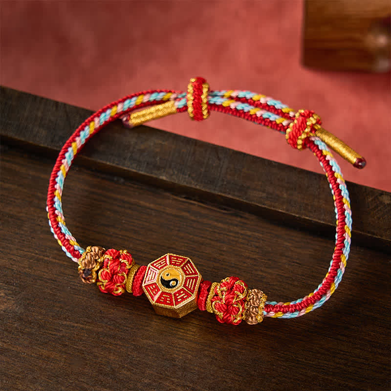 Buddha Stones Bracelet tibétain tressé à la main, orné d'une pièce de monnaie chinoise Bagua et de cordes colorées de protection - image 1