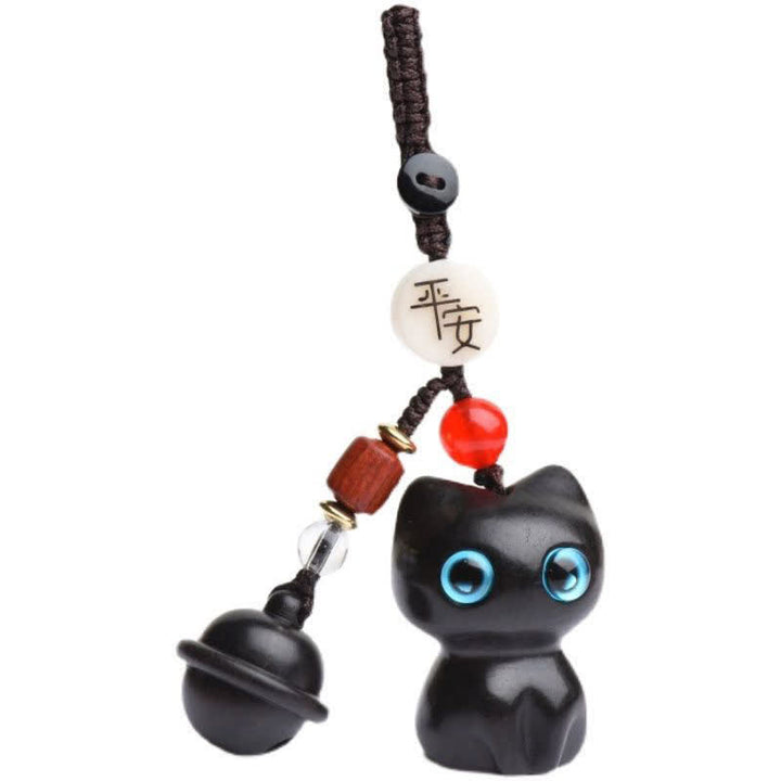 Buddha Stones Porte-clés clochette de protection pour chat sculptés à la main en bois d'ébène et en bois de santal rouge - image 9