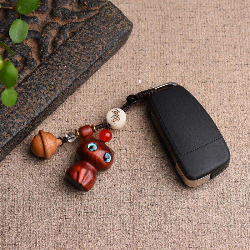 Buddha Stones Porte-clés clochette de protection pour chat sculptés à la main en bois d'ébène et en bois de santal rouge - image 4