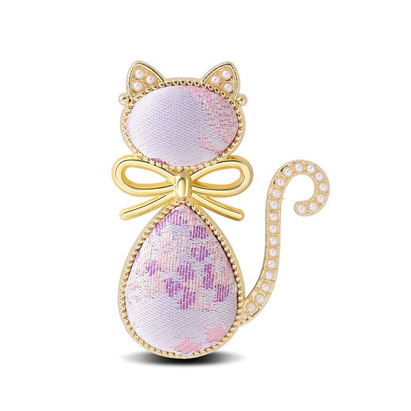 Buddha Stones Broche de pureté en brocart Pearl Song pour chat avec nœud papillon - Violet (même teinte – motif variable) - image 7