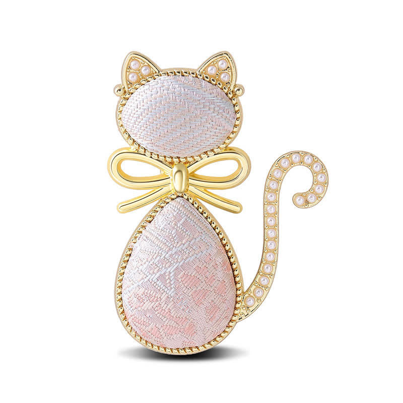 Buddha Stones Broche de pureté en brocart Pearl Song pour chat avec nœud papillon - Rose (même teinte – motif variable) - image 9