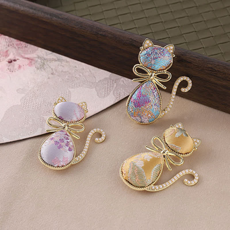 Buddha Stones Broche de pureté en brocart Pearl Song pour chat avec nœud papillon - image 3