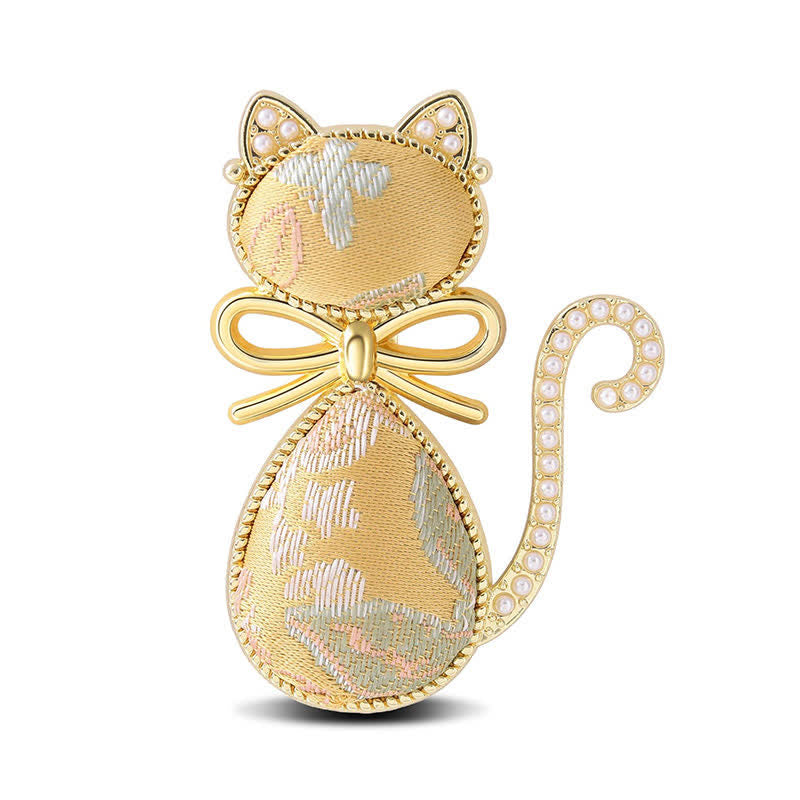 Buddha Stones Broche de pureté en brocart Pearl Song pour chat avec nœud papillon - Or clair (même teinte – motif variable) - image 4