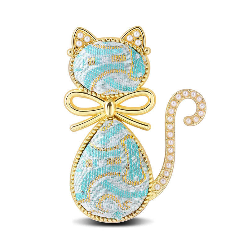 Buddha Stones Broche de pureté en brocart Pearl Song pour chat avec nœud papillon - Bleu clair (même teinte – motif variable) - image 11