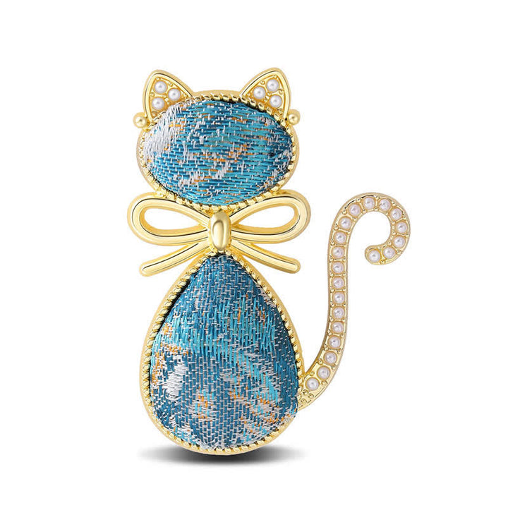 Buddha Stones Broche de pureté en brocart Pearl Song pour chat avec nœud papillon - Bleu foncé (même teinte – motif variable) - image 12