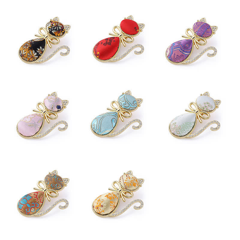 Buddha Stones Bâtonnet à cheveux style chinois Song Brocade Cat plaqué or et strass - image 1