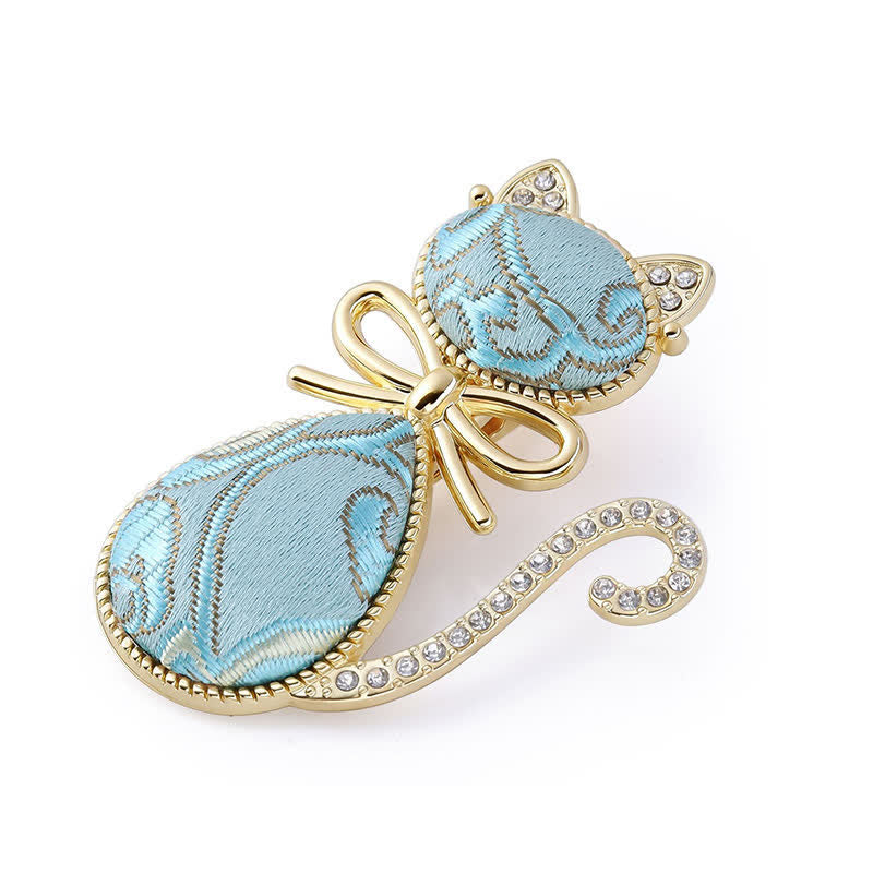 Buddha Stones Bâtonnet à cheveux style chinois Song Brocade Cat plaqué or et strass - Bleu (Même teinte – motif variable) - image 5
