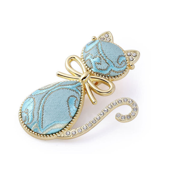 Buddha Stones Bâtonnet à cheveux style chinois Song Brocade Cat plaqué or et strass - Bleu (Même teinte – motif variable) - image 5