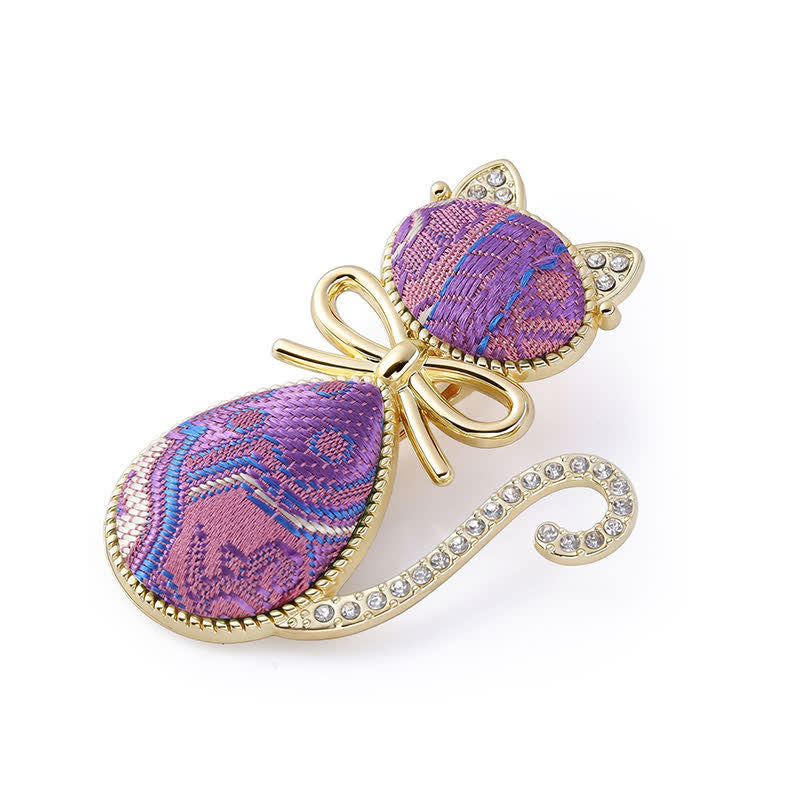 Buddha Stones Bâtonnet à cheveux style chinois Song Brocade Cat plaqué or et strass - Violet (même teinte – motif variable) - image 0