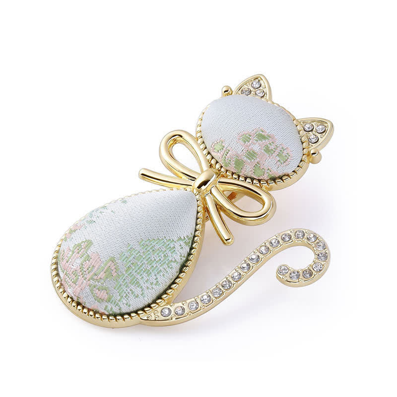 Buddha Stones Bâtonnet à cheveux style chinois Song Brocade Cat plaqué or et strass - Bleu clair (même teinte – motif variable) - image 6