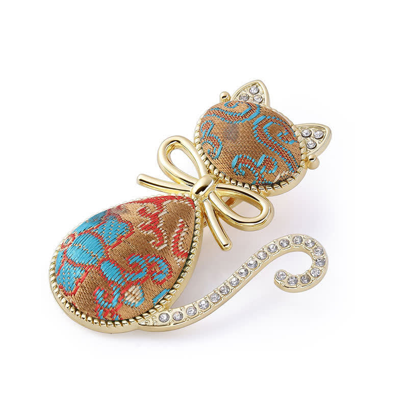 Buddha Stones Bâtonnet à cheveux style chinois Song Brocade Cat plaqué or et strass - Or foncé (même teinte – motif variable) - image 8