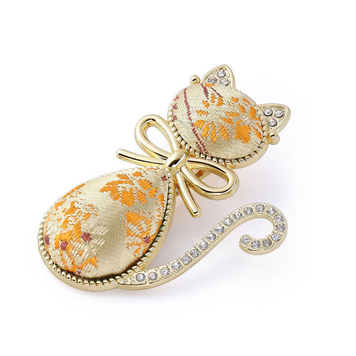 Buddha Stones Bâtonnet à cheveux style chinois Song Brocade Cat plaqué or et strass - Or clair (même teinte – motif variable) - image 9