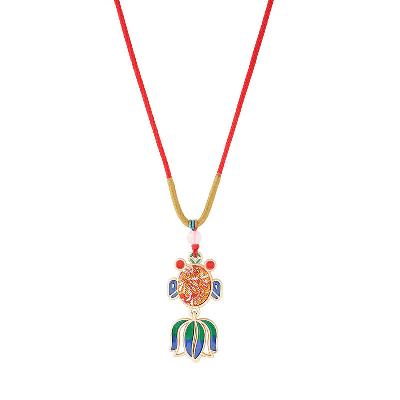 Buddha Stones Collier Guofeng - Pendentif en émail à motif de poisson koi en brocart Song - Orange (même teinte – motif variable) - image 3