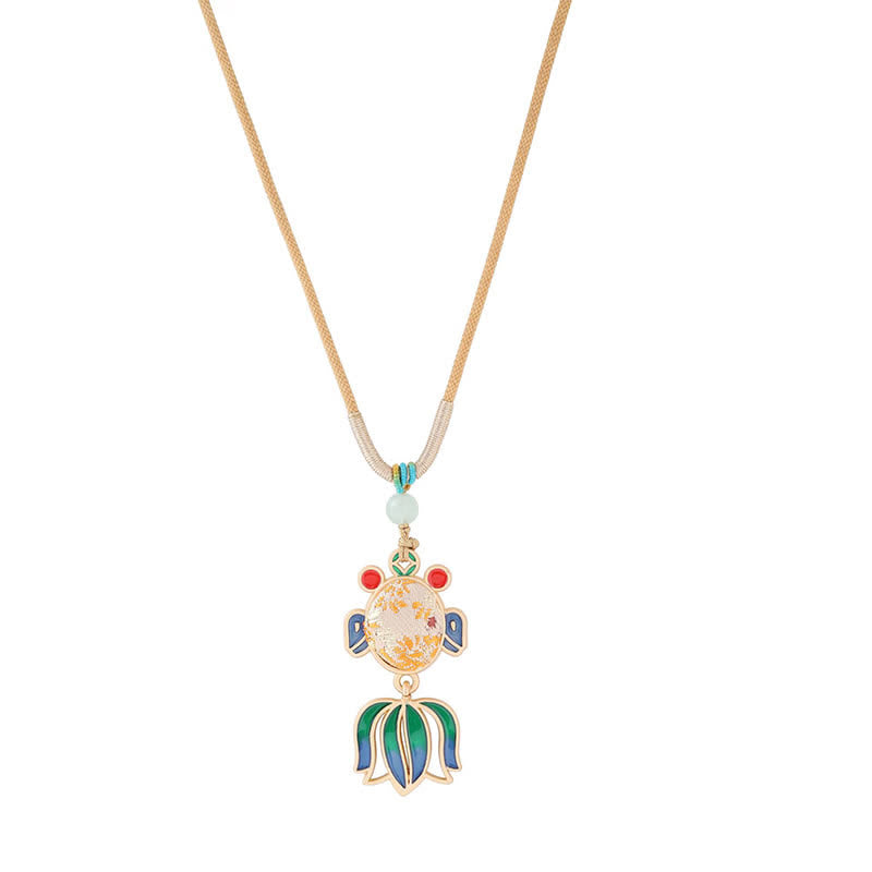 Buddha Stones Collier Guofeng - Pendentif en émail à motif de poisson koi en brocart Song - Or clair (même teinte – motif variable) - image 8