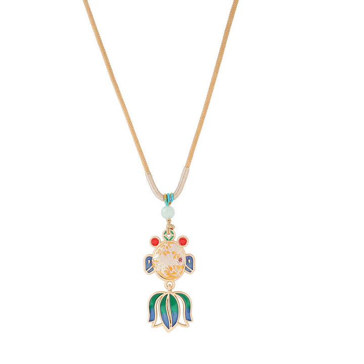 Buddha Stones Collier Guofeng - Pendentif en émail à motif de poisson koi en brocart Song - Or clair (même teinte – motif variable) - image 8