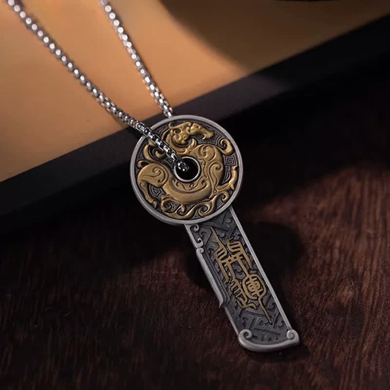 Buddha Stones Collier pendentif vintage en cuivre avec pièce de monnaie « Force du Dragon de Cuivre » - image 1