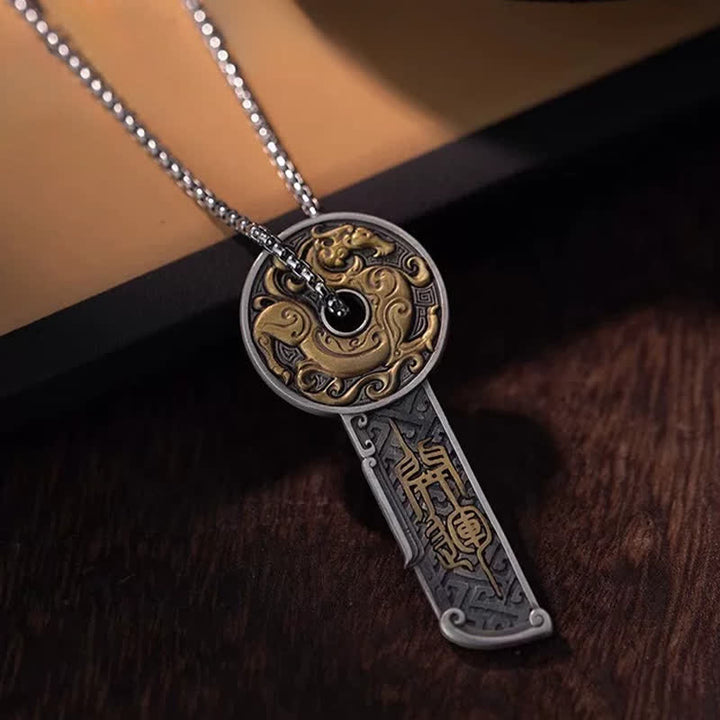 Buddha Stones Collier pendentif vintage en cuivre avec pièce de monnaie « Force du Dragon de Cuivre » - image 1