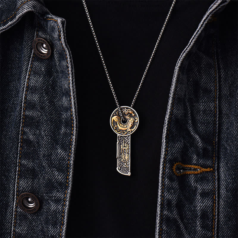 Buddha Stones Collier pendentif vintage en cuivre avec pièce de monnaie « Force du Dragon de Cuivre » - image 3