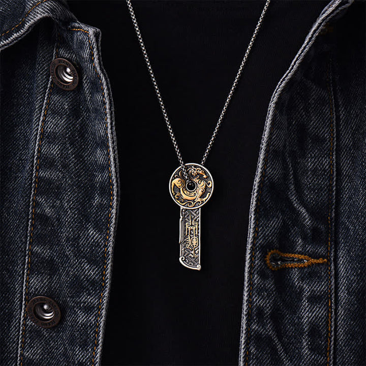 Buddha Stones Collier pendentif vintage en cuivre avec pièce de monnaie « Force du Dragon de Cuivre » - image 3