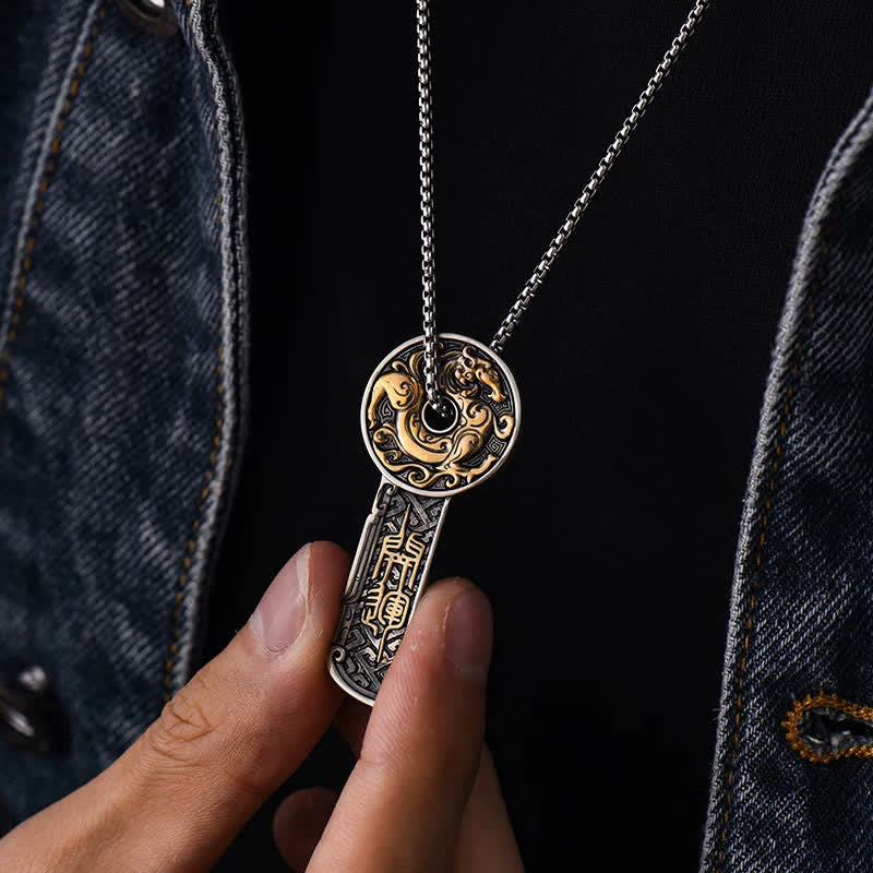 Buddha Stones Collier pendentif vintage en cuivre avec pièce de monnaie « Force du Dragon de Cuivre » - Cuivre (Équilibre ♥ Richesse) - image 0