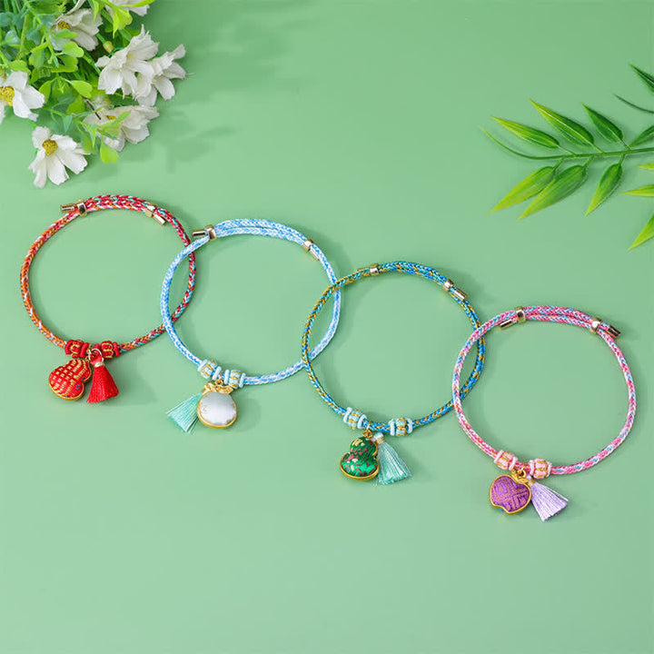 Buddha Stones Bracelet porte-bonheur Ruyi à pompon en brocart tressé cinq couleurs, avec cordon tressé et cordon Ruyi. - image 4