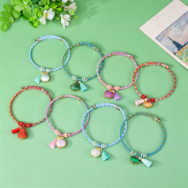 Buddha Stones Bracelet porte-bonheur Ruyi à pompon en brocart tressé cinq couleurs, avec cordon tressé et cordon Ruyi. - image 6