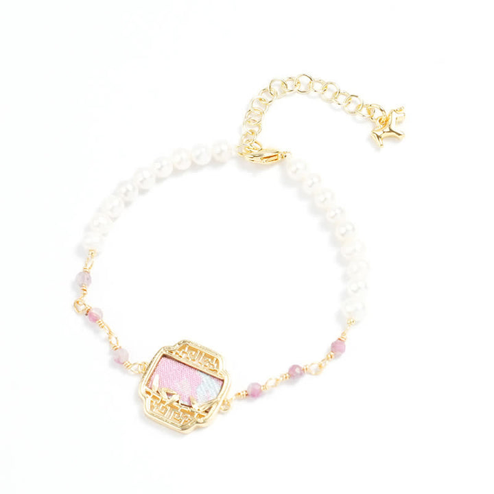 Buddha Stones Bracelet néo-chinois à breloques en brocart Pearl Purity Song - Brocart Song (Même ton de couleur – motif variable) - image 0
