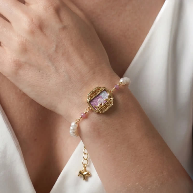Buddha Stones Bracelet néo-chinois à breloques en brocart Pearl Purity Song - image 4
