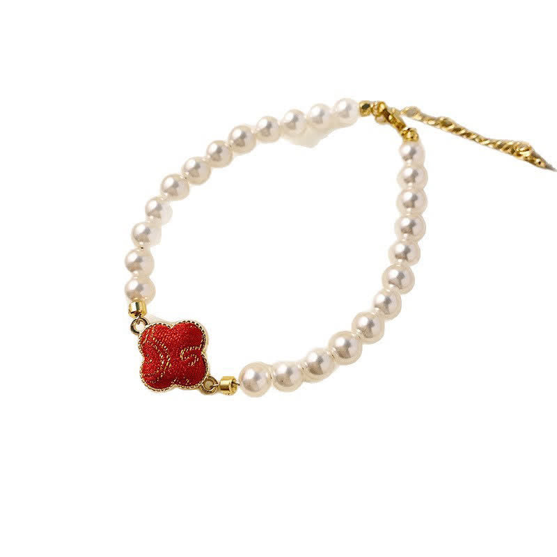 Buddha Stones Bracelet chinois neuf en brocart Pearl Song, motif trèfle et pureté - image 1