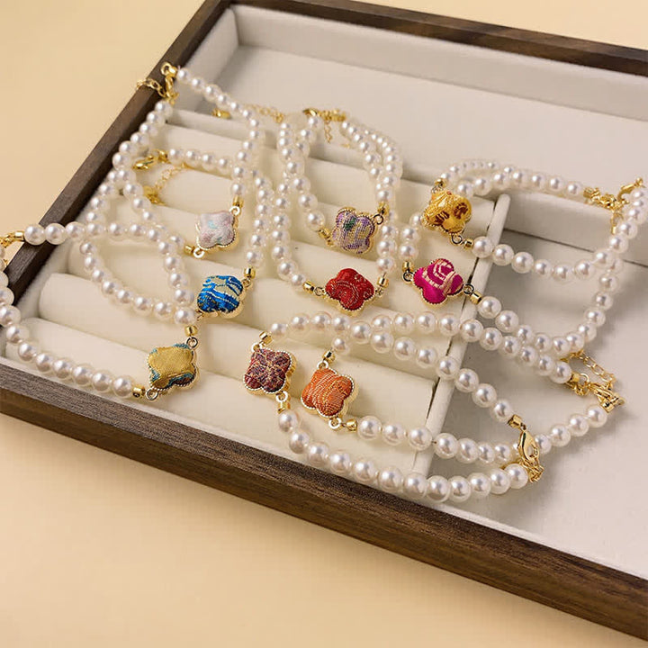Buddha Stones Bracelet chinois neuf en brocart Pearl Song, motif trèfle et pureté - image 13