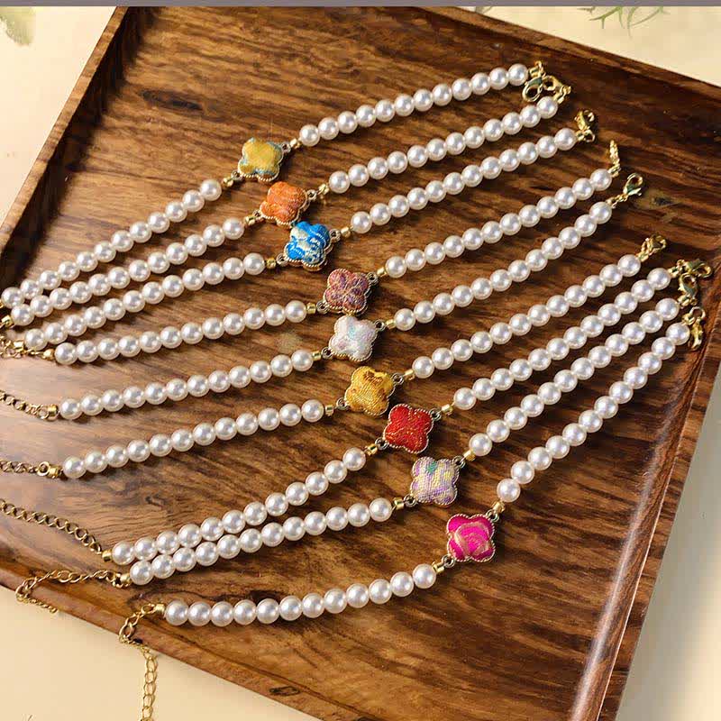 Buddha Stones Bracelet chinois neuf en brocart Pearl Song, motif trèfle et pureté - image 15