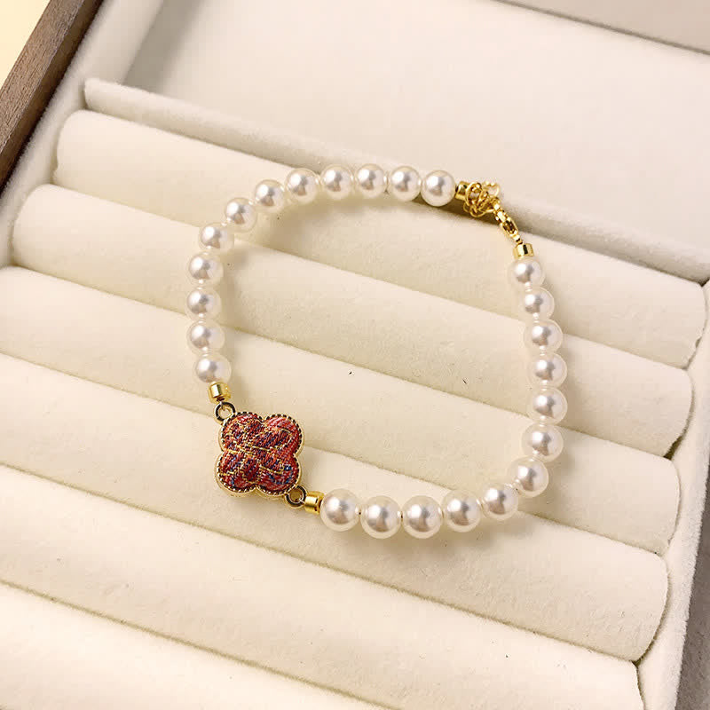 Buddha Stones Bracelet chinois neuf en brocart Pearl Song, motif trèfle et pureté - Violet multicolore (même teinte – motif variable) - image 3