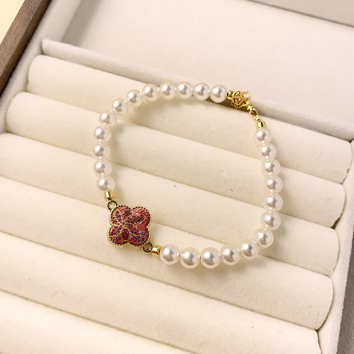 Buddha Stones Bracelet chinois neuf en brocart Pearl Song, motif trèfle et pureté - Violet multicolore (même teinte – motif variable) - image 3