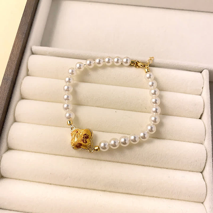 Buddha Stones Bracelet chinois neuf en brocart Pearl Song, motif trèfle et pureté - Or (même teinte – motif variable) - image 2