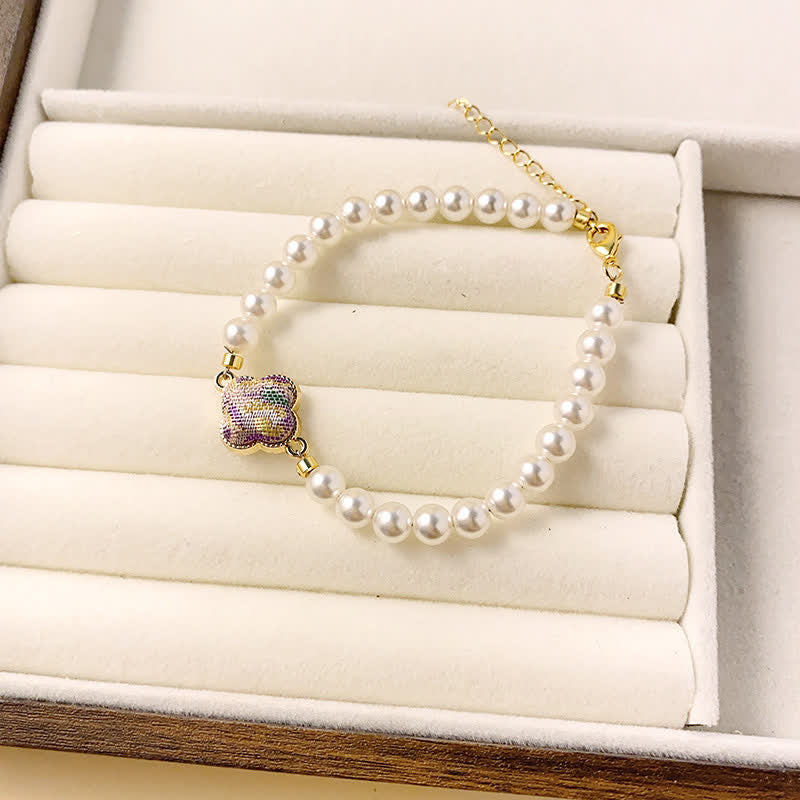 Buddha Stones Bracelet chinois neuf en brocart Pearl Song, motif trèfle et pureté - Violet clair (même teinte – motif variable) - image 8