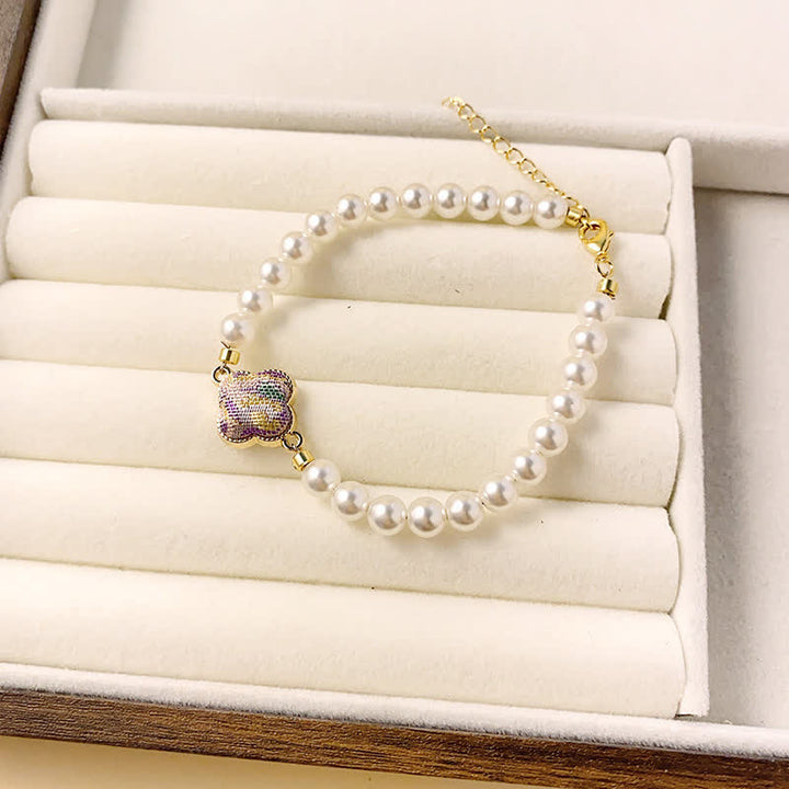 Buddha Stones Bracelet chinois neuf en brocart Pearl Song, motif trèfle et pureté - Violet clair (même teinte – motif variable) - image 8