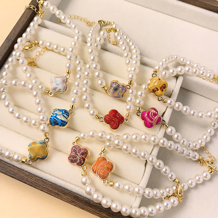 Buddha Stones Bracelet chinois neuf en brocart Pearl Song, motif trèfle et pureté - image 14