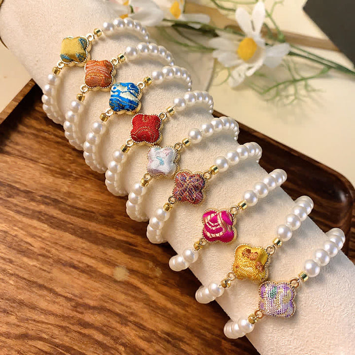 Buddha Stones Bracelet chinois neuf en brocart Pearl Song, motif trèfle et pureté - image 12