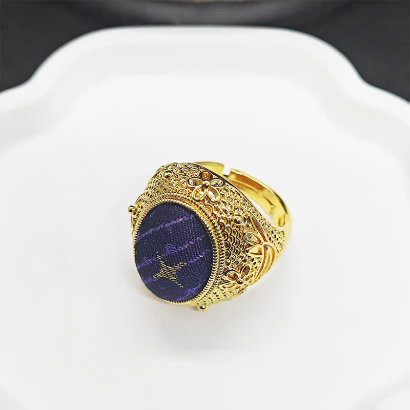 Buddha Stones Bague ovale ajustable de style chinois Song Brocart Prospérité Œuf de Pigeon - image 1