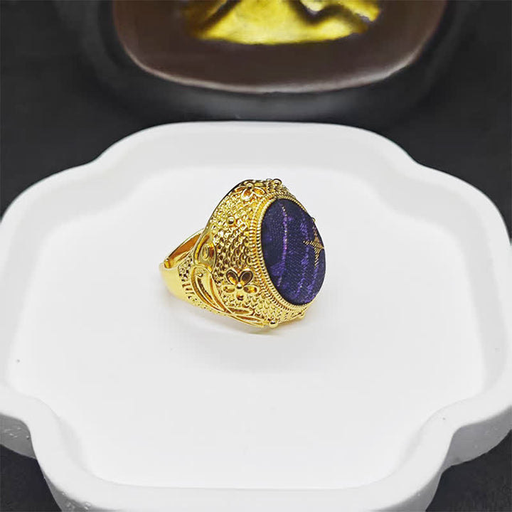 Buddha Stones Bague ovale ajustable de style chinois Song Brocart Prospérité Œuf de Pigeon - image 3