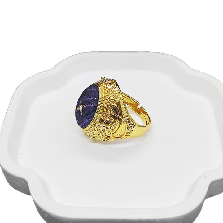 Buddha Stones Bague ovale ajustable de style chinois Song Brocart Prospérité Œuf de Pigeon - image 4