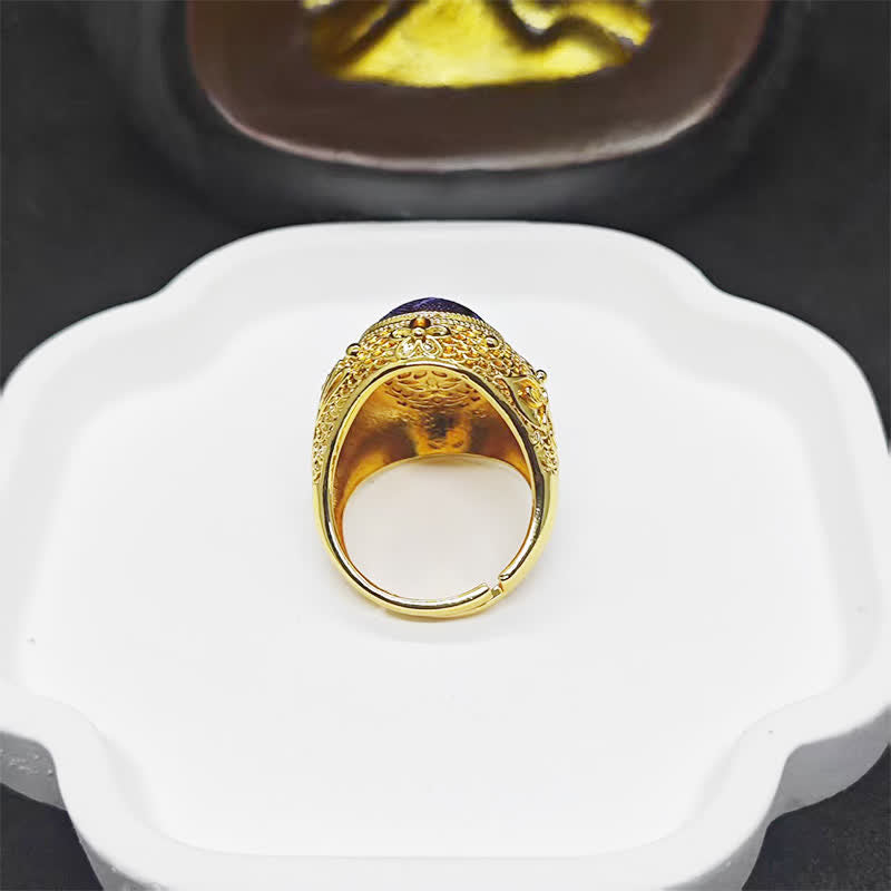 Buddha Stones Bague ovale ajustable de style chinois Song Brocart Prospérité Œuf de Pigeon - image 6