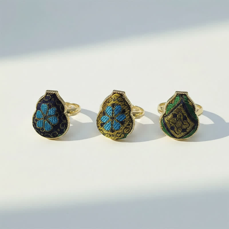 Buddha Stones Bague ajustable de style chinois vintage en brocart Song en forme de gourde, symbole de bénédiction - image 13